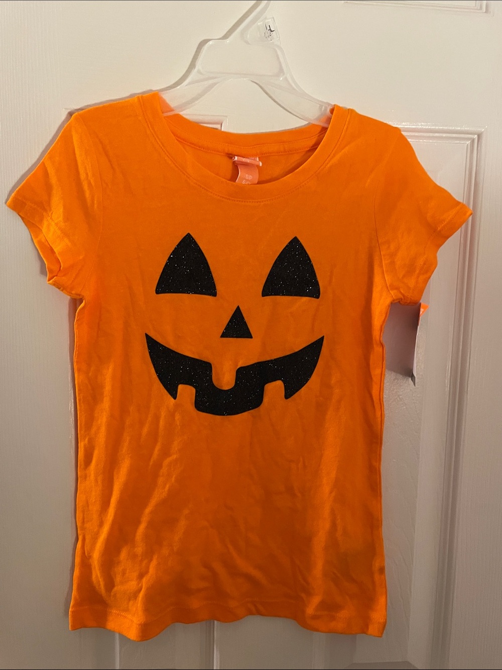 Orange Girls 6/6x Glitter Pumpkin Face Halloween Costume Tee NWT